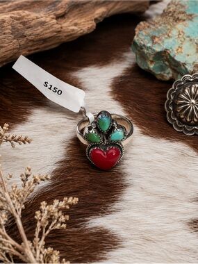 🍒🍒 Adjustable Sterling Silver Rosarita & Mojave Turquoise Cherry Ring 🌵